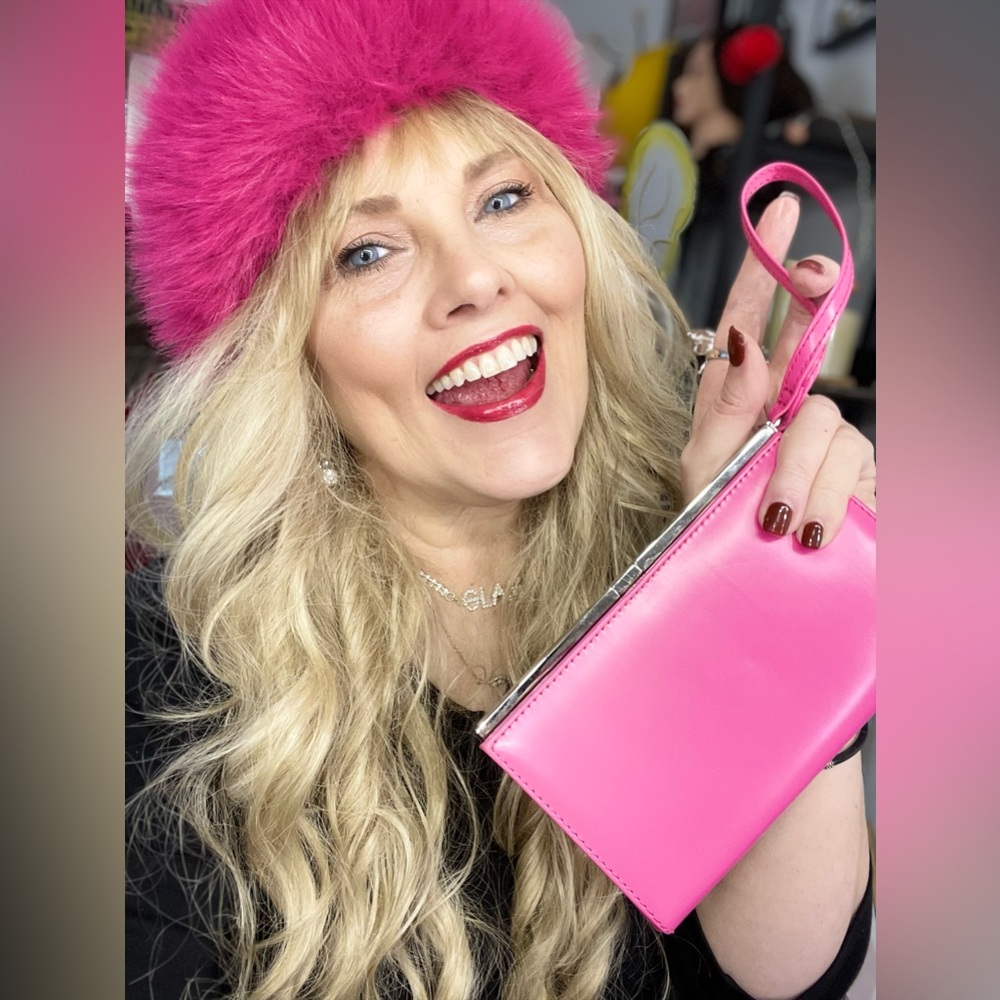 ALDO Hot Pink Clutch With Wrist Strap & Silver Tone Hardware